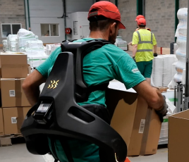 Chausson Matériaux et exosquellete à la plateforme logistique de Lavaur (Tarn).
