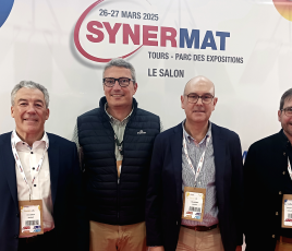 Les dirigeants des groupements MatPlus et Starmat lors de la 6e édition du salon Synermat (mars 2025 à Tours).