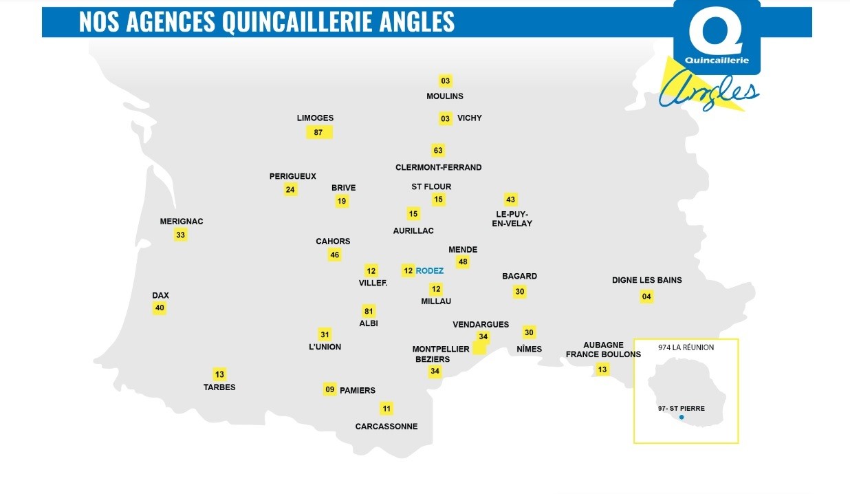 Implantations des agences de la Quincaillerie Angles.