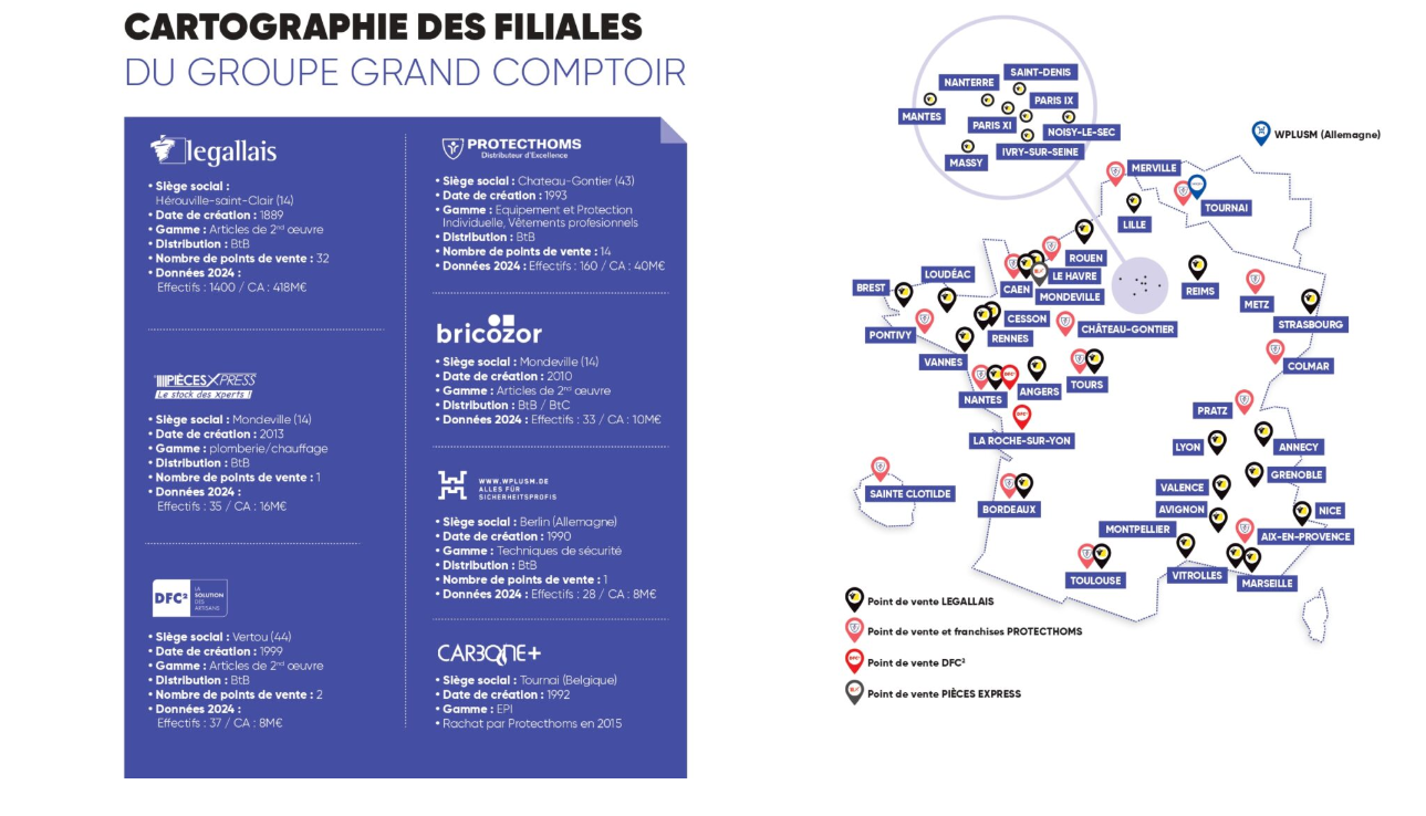 Le groupe Grand Comptoir et ses six filiales de distribution.