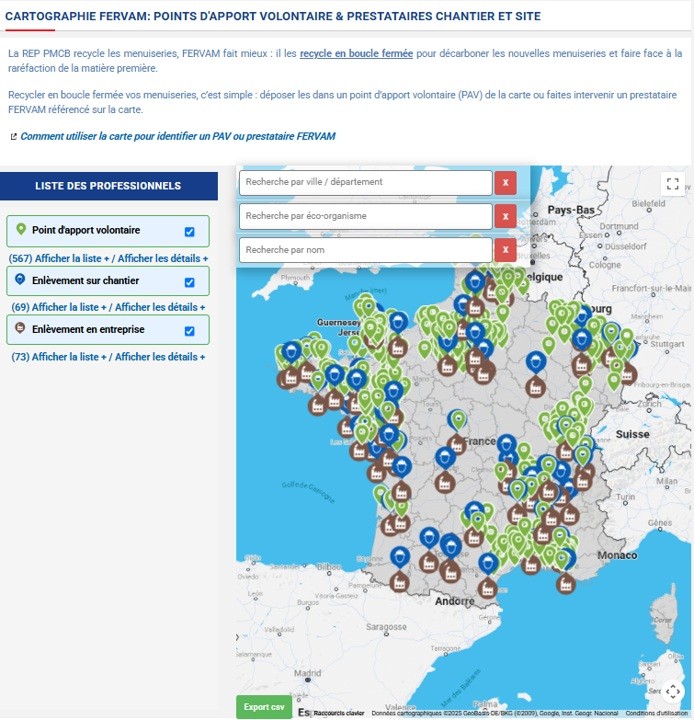 Carte interactive Fervam - UFME (Union des fabricants de menuiseries).